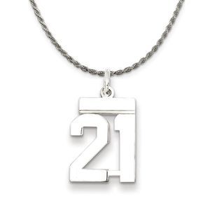 Sterling Silver Athletic Lg Polished Number 21 Necklace - 22 Inch